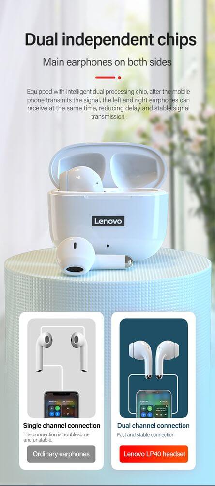 Słuchawki bezprzewodowe Lenovo LP40 tania alternatywa AirPods