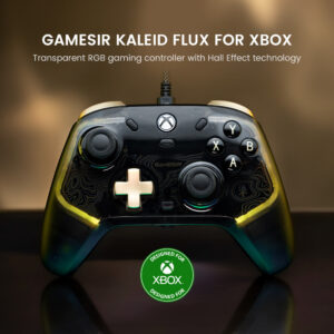GameSir K1 Flux Kaleid Flux Przezroczysty RGB Kontroler do Gier Współpracujący z Xbox Series X|S, Xbox One i Windows 10/11 Przewodowy Gamepad Hall Effect Gniazdo Audio 3,5 mm