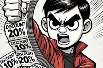 Młodzieniec trzymający karty zniżkowe, styl komiksowy.